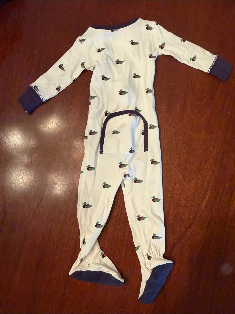 The Beaufort Bonnet Company Cream Footed One-Piece with Duck Print and Navy Trim